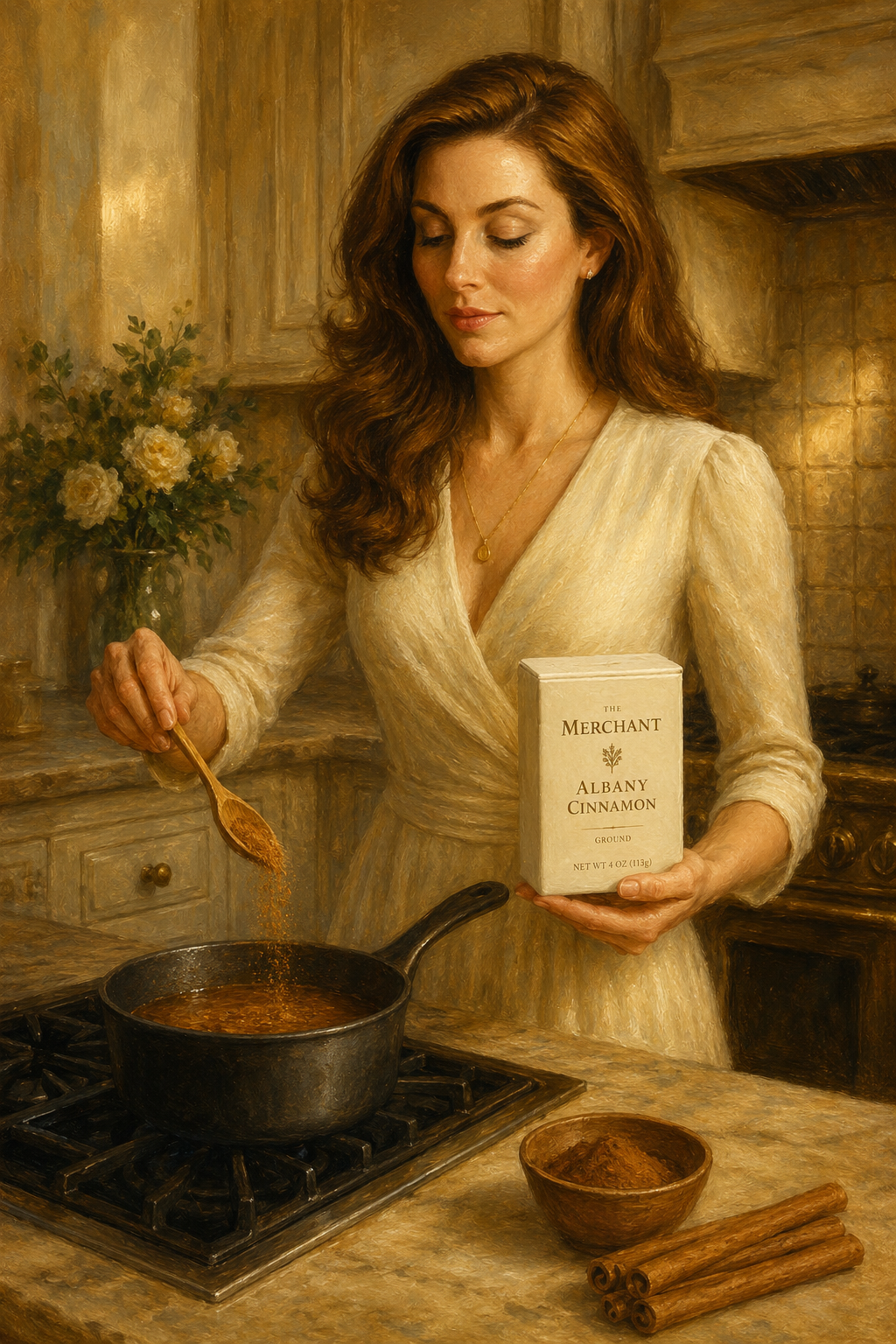 Home artisan preparing a dish with The Merchant's cinnamon